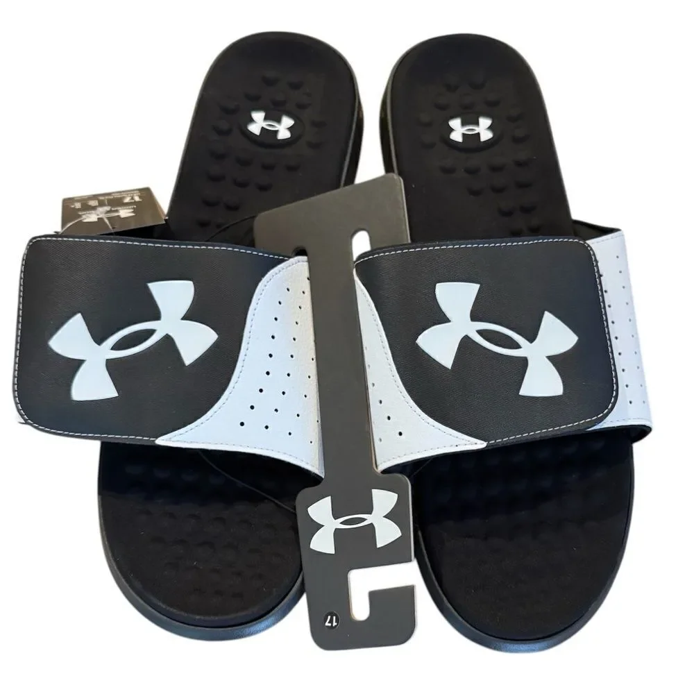 New Under Armour Men’s Ignite Pro Slide Athletic Sandals Size 17 Black/White